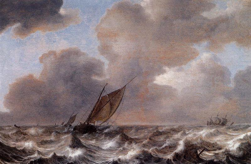 Vessels in a Strong Wind, Jan Porcellis